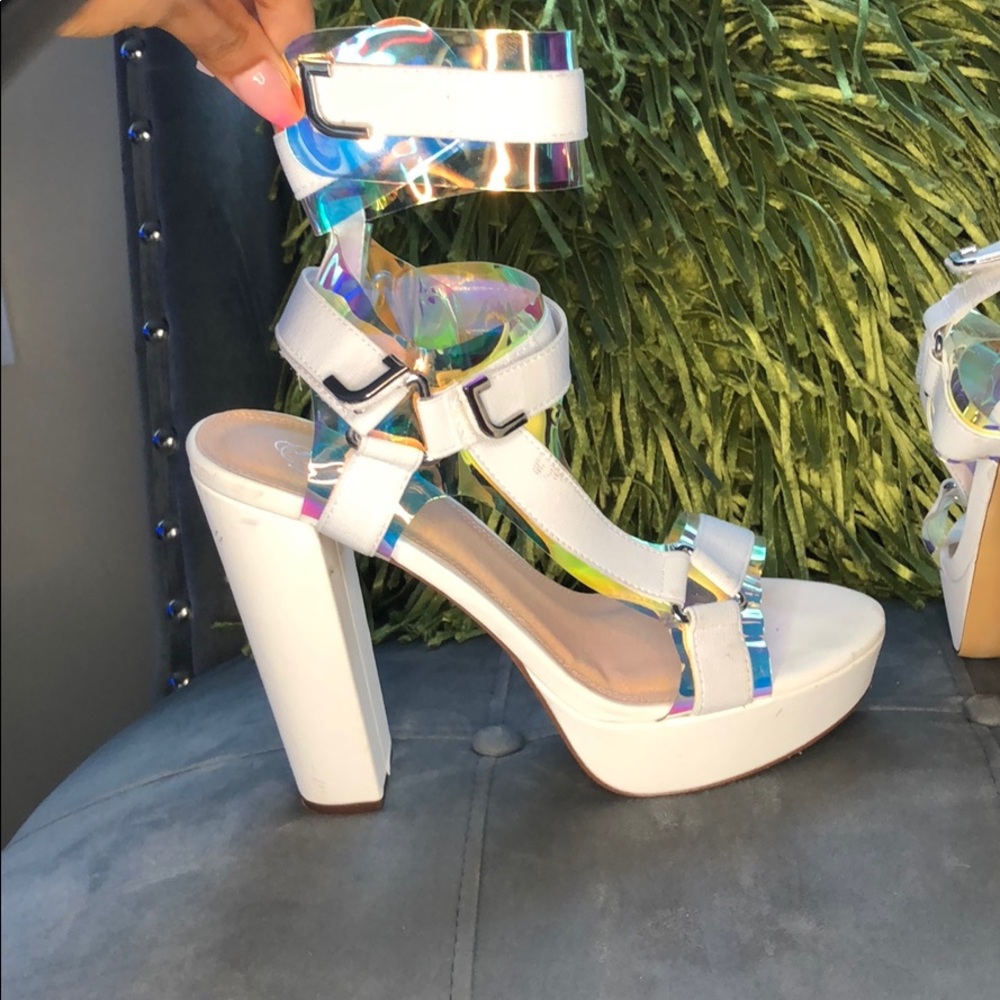 White chunky platform heels